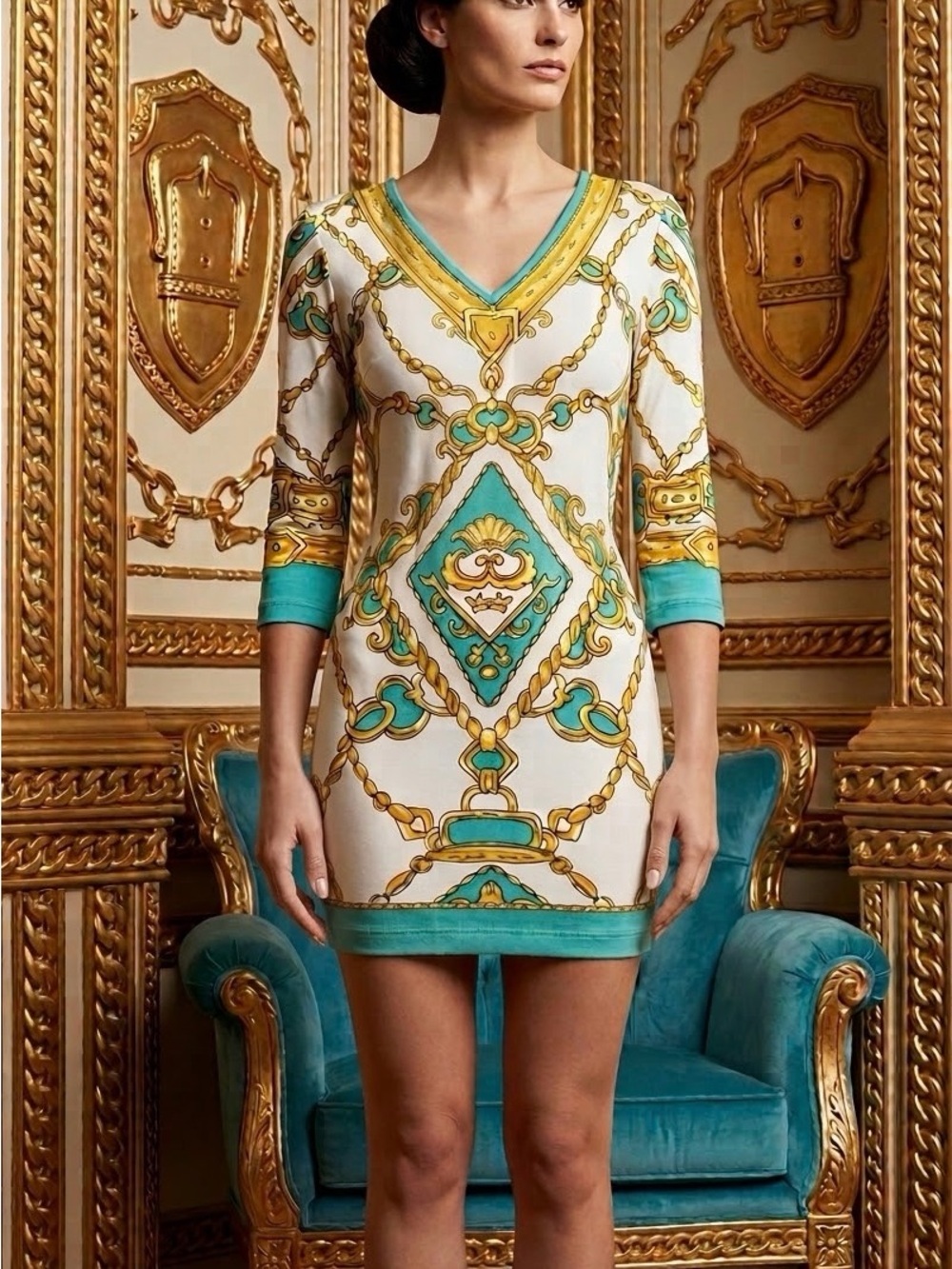 Barbara Gerwit Chain Print Dress Teal
Gold Sz M